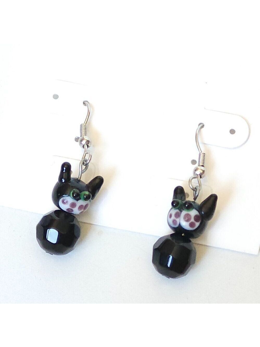 UNIQUE Cat Dangle Earrings Glass Bead Bauble Earrings